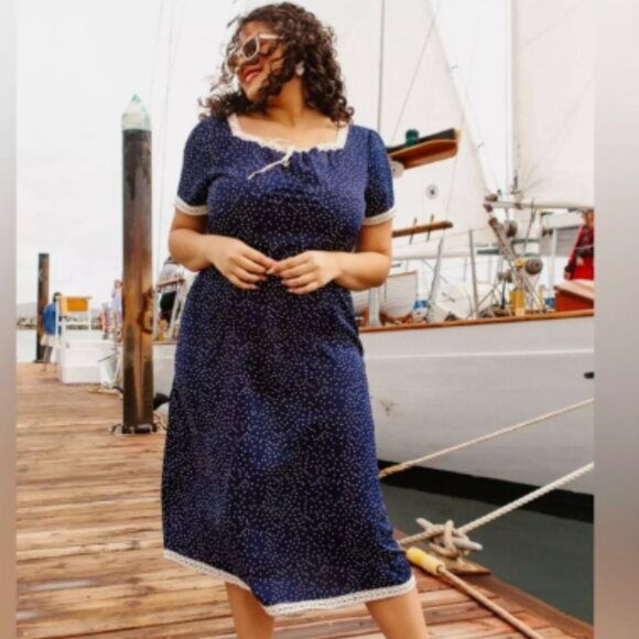 Ivy City Co Dresses & Skirts - Ivy City Co Libby Dress Blue Polka Dot Retro Midi Pinup Rockabilly NWT Size 20W